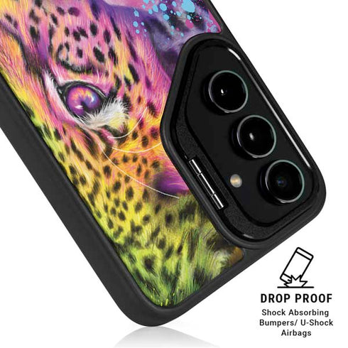 Neon Rainbow Cheetah with Rose by Sheena Pike Galaxy S25 Ultra Kickstand Case