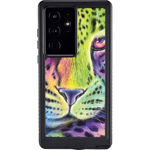 Neon Rainbow Cheetah with Rose by Sheena Pike Galaxy S24 Ultra Waterproof Case