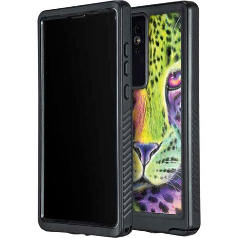 Neon Rainbow Cheetah with Rose by Sheena Pike Galaxy S24 Ultra Waterproof Case