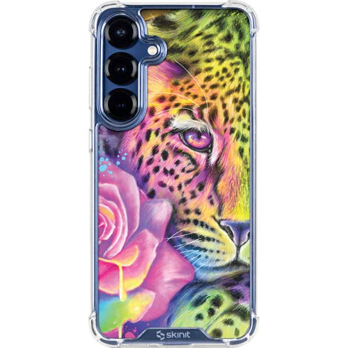 Neon Rainbow Cheetah with Rose by Sheena Pike Galaxy S25 Clear Case