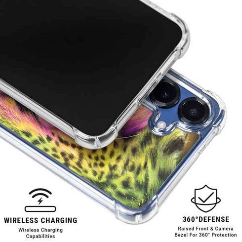 Neon Rainbow Cheetah with Rose by Sheena Pike Galaxy S25 Clear Case
