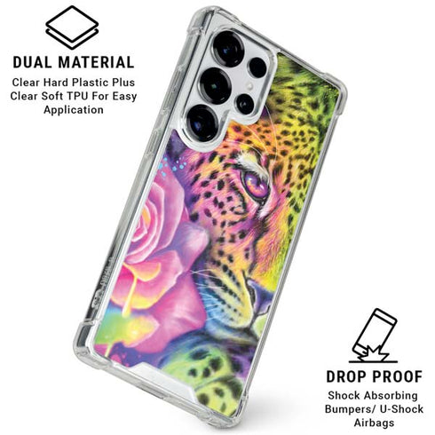 Neon Rainbow Cheetah with Rose by Sheena Pike Galaxy S25 Ultra Clear Case