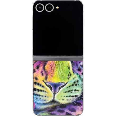 Neon Rainbow Cheetah with Rose by Sheena Pike Galaxy Z Flip6 Skin