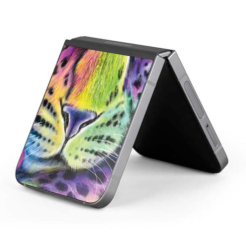 Neon Rainbow Cheetah with Rose by Sheena Pike Galaxy Z Flip6 Skin