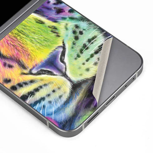 Neon Rainbow Cheetah with Rose by Sheena Pike Galaxy Z Flip6 Skin
