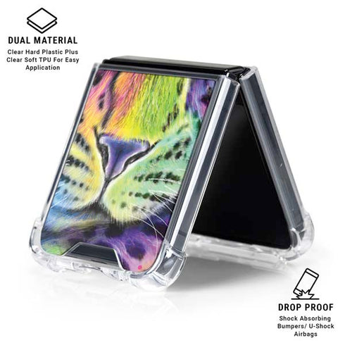 Neon Rainbow Cheetah with Rose by Sheena Pike Galaxy Z Flip6 Clear Case