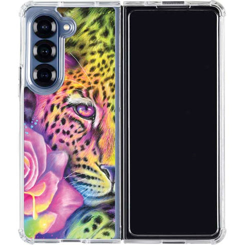 Neon Rainbow Cheetah with Rose by Sheena Pike Galaxy Z Fold6 Clear Case