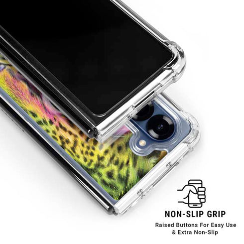 Neon Rainbow Cheetah with Rose by Sheena Pike Galaxy Z Fold6 Clear Case