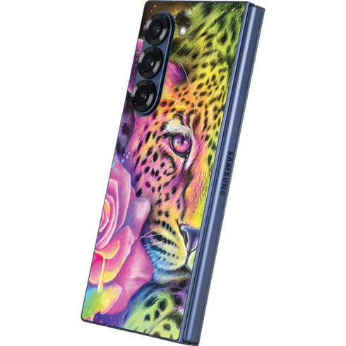Neon Rainbow Cheetah with Rose by Sheena Pike Galaxy Z Fold6 Skin