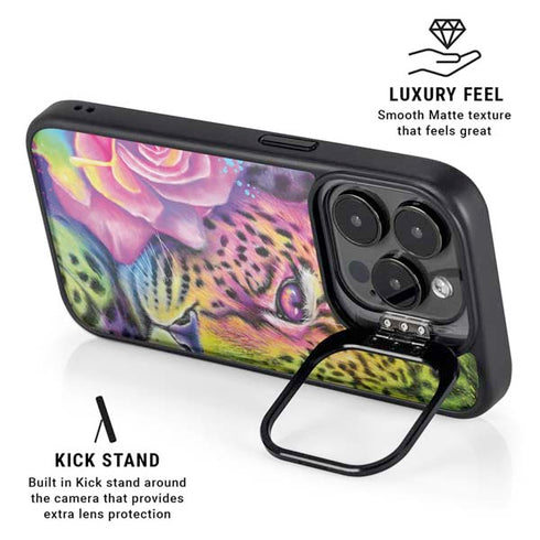 Neon Rainbow Cheetah with Rose by Sheena Pike iPhone 13 Pro Kickstand Case