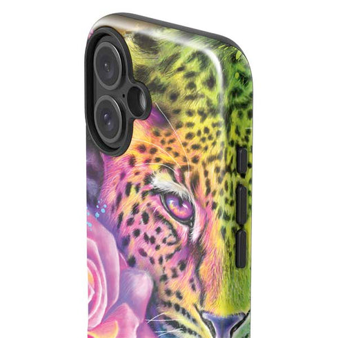 Neon Rainbow Cheetah with Rose by Sheena Pike iPhone 16 Impact Case