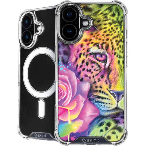 Neon Rainbow Cheetah with Rose by Sheena Pike iPhone 16 MagSafe Case