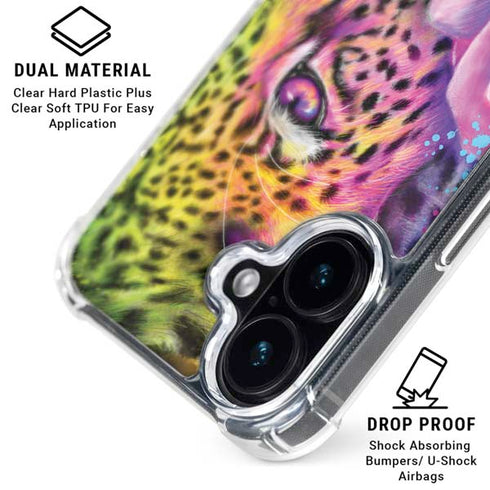 Neon Rainbow Cheetah with Rose by Sheena Pike iPhone 16 MagSafe Case