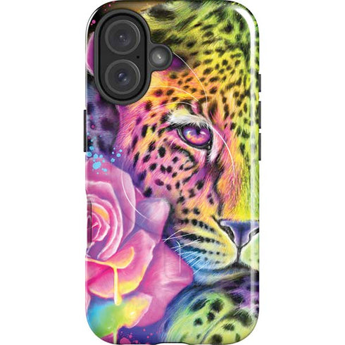 Neon Rainbow Cheetah with Rose by Sheena Pike iPhone 16 Magsafe Impact Case