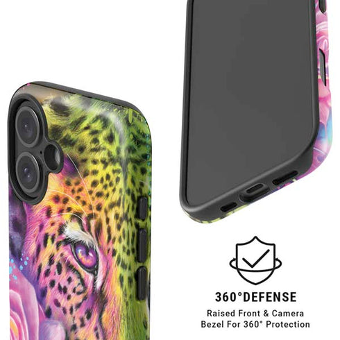 Neon Rainbow Cheetah with Rose by Sheena Pike iPhone 16 Magsafe Impact Case