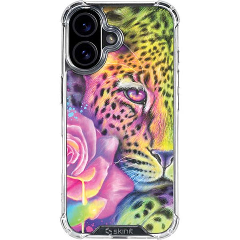Neon Rainbow Cheetah with Rose by Sheena Pike iPhone 16 Plus Clear Case