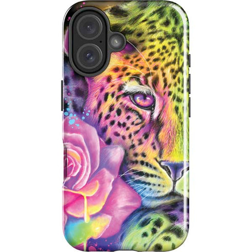 Neon Rainbow Cheetah with Rose by Sheena Pike iPhone 16 Plus Impact Case
