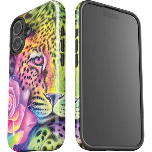 Neon Rainbow Cheetah with Rose by Sheena Pike iPhone 16 Plus Impact Case
