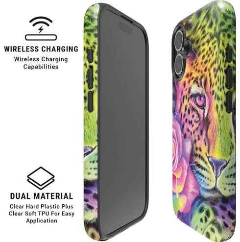 Neon Rainbow Cheetah with Rose by Sheena Pike iPhone 16 Plus Magsafe Impact Case