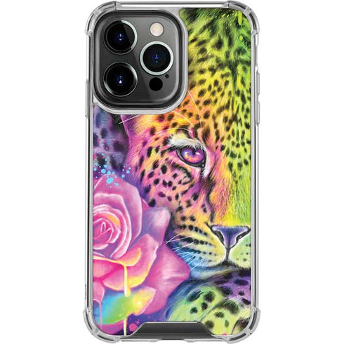 Neon Rainbow Cheetah with Rose by Sheena Pike iPhone 16 Pro Clear Case