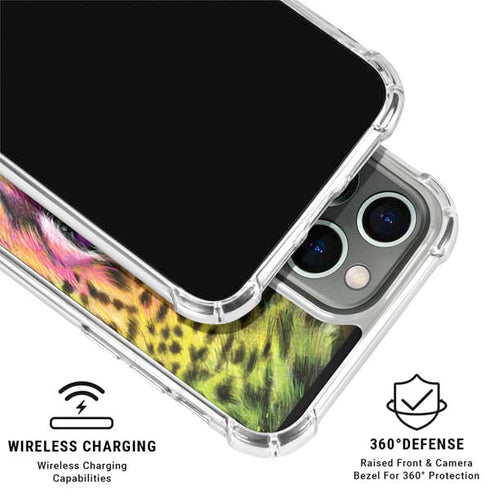 Neon Rainbow Cheetah with Rose by Sheena Pike iPhone 16 Pro Clear Case