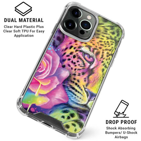 Neon Rainbow Cheetah with Rose by Sheena Pike iPhone 16 Pro Clear Case