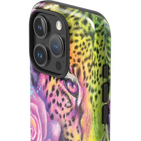 Neon Rainbow Cheetah with Rose by Sheena Pike iPhone 16 Pro Impact Case
