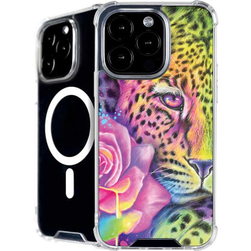 Neon Rainbow Cheetah with Rose by Sheena Pike iPhone 16 Pro MagSafe Case