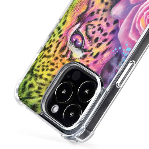 Neon Rainbow Cheetah with Rose by Sheena Pike iPhone 16 Pro MagSafe Case