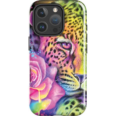 Neon Rainbow Cheetah with Rose by Sheena Pike iPhone 16 Pro Magsafe Impact Case