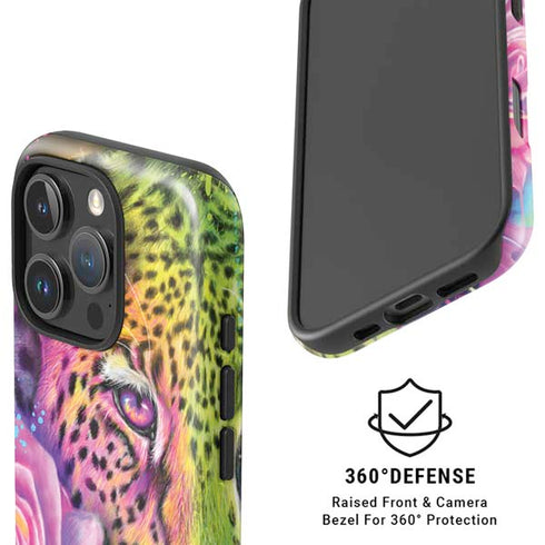 Neon Rainbow Cheetah with Rose by Sheena Pike iPhone 16 Pro Magsafe Impact Case