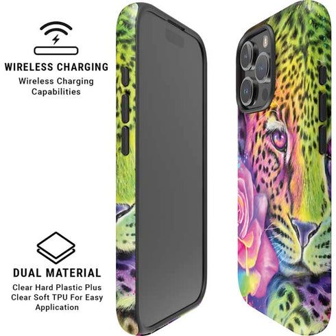 Neon Rainbow Cheetah with Rose by Sheena Pike iPhone 16 Pro Max Magsafe Impact Case