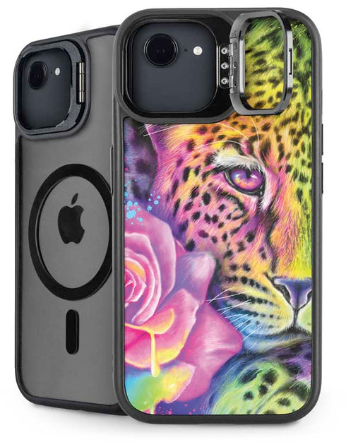 Neon Rainbow Cheetah with Rose by Sheena Pike iPhone 16e Kickstand Case