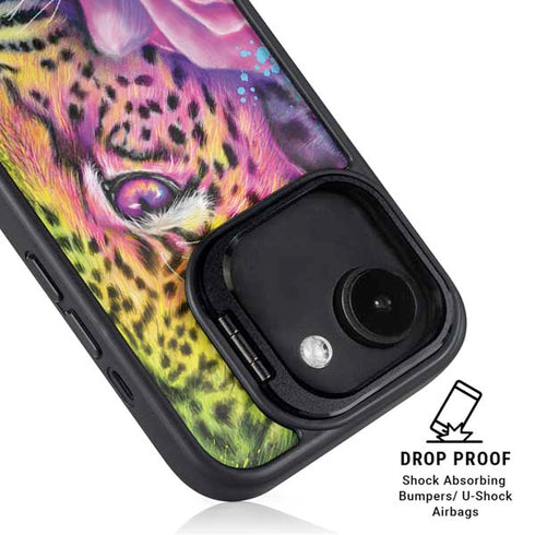 Neon Rainbow Cheetah with Rose by Sheena Pike iPhone 16e Kickstand Case