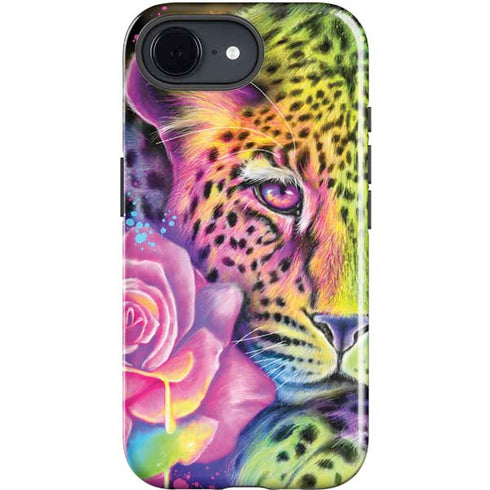 Neon Rainbow Cheetah with Rose by Sheena Pike iPhone 16e Impact Case