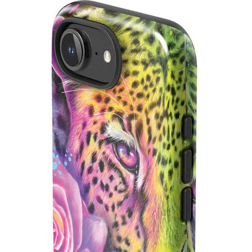Neon Rainbow Cheetah with Rose by Sheena Pike iPhone 16e Impact Case