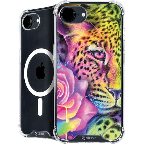 Neon Rainbow Cheetah with Rose by Sheena Pike iPhone 16e MagSafe Case