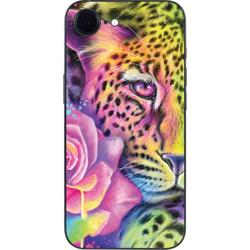 Neon Rainbow Cheetah with Rose by Sheena Pike iPhone 16e Skin
