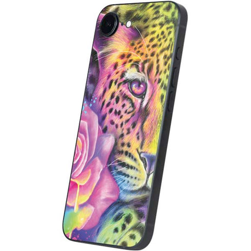 Neon Rainbow Cheetah with Rose by Sheena Pike iPhone 16e Skin
