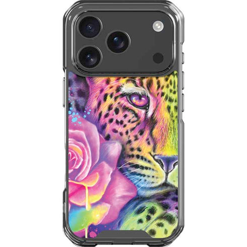 Neon Rainbow Cheetah with Rose by Sheena Pike iPhone 18 Pro Clear Case