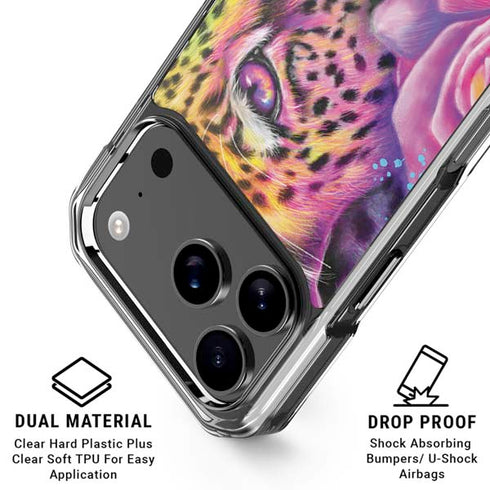 Neon Rainbow Cheetah with Rose by Sheena Pike iPhone 18 Pro Clear Case
