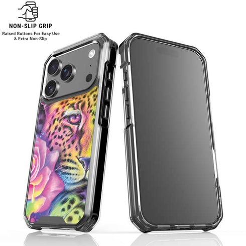 Neon Rainbow Cheetah with Rose by Sheena Pike iPhone 18 Pro Clear Case
