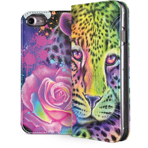 Neon Rainbow Cheetah with Rose by Sheena Pike iPhone 7 Folio Case