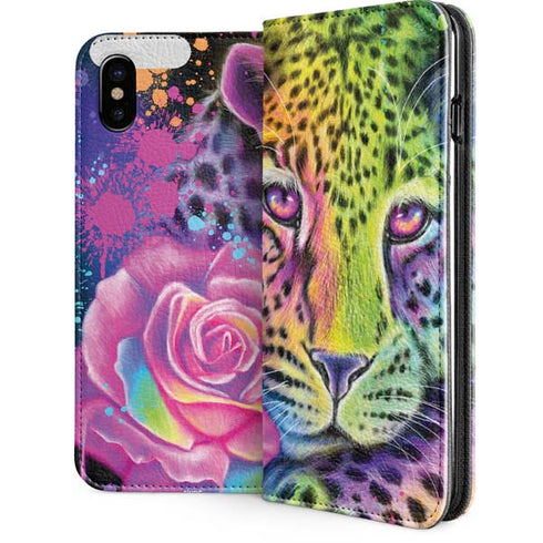 Neon Rainbow Cheetah with Rose by Sheena Pike iPhone 8 Folio Case