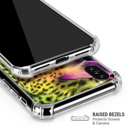 Neon Rainbow Cheetah with Rose by Sheena Pike iPhone X/XS Clear Case