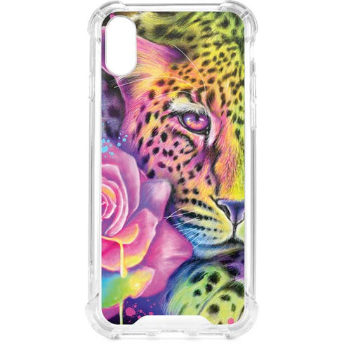 Neon Rainbow Cheetah with Rose by Sheena Pike iPhone XS Clear Case