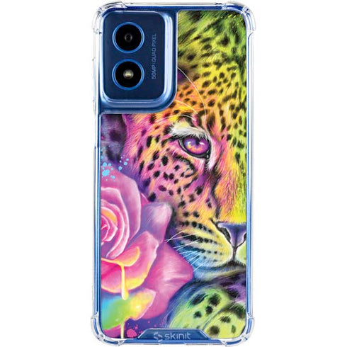 Neon Rainbow Cheetah with Rose by Sheena Pike Moto G 5G (2024) Clear Case