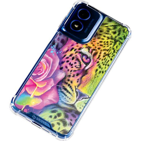 Neon Rainbow Cheetah with Rose by Sheena Pike Moto G 5G (2024) Clear Case