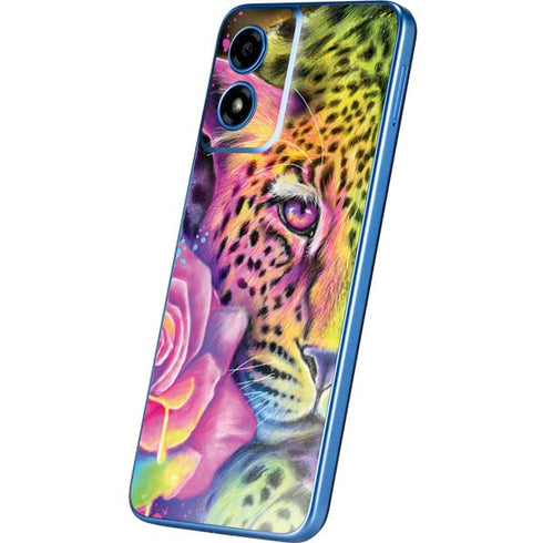 Neon Rainbow Cheetah with Rose by Sheena Pike Moto G Play 4G (2024) Skin