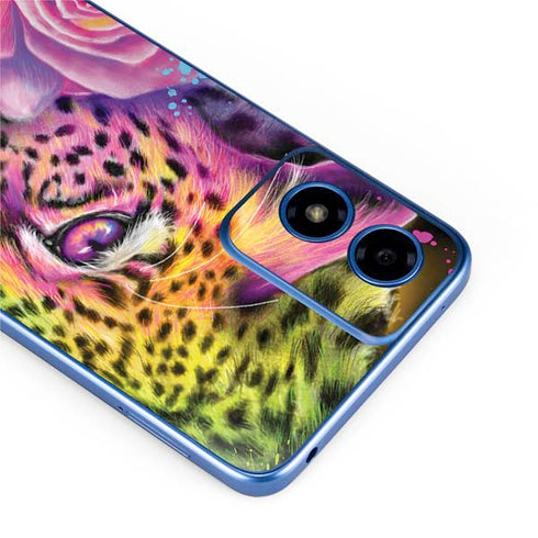 Neon Rainbow Cheetah with Rose by Sheena Pike Moto G Play 4G (2024) Skin